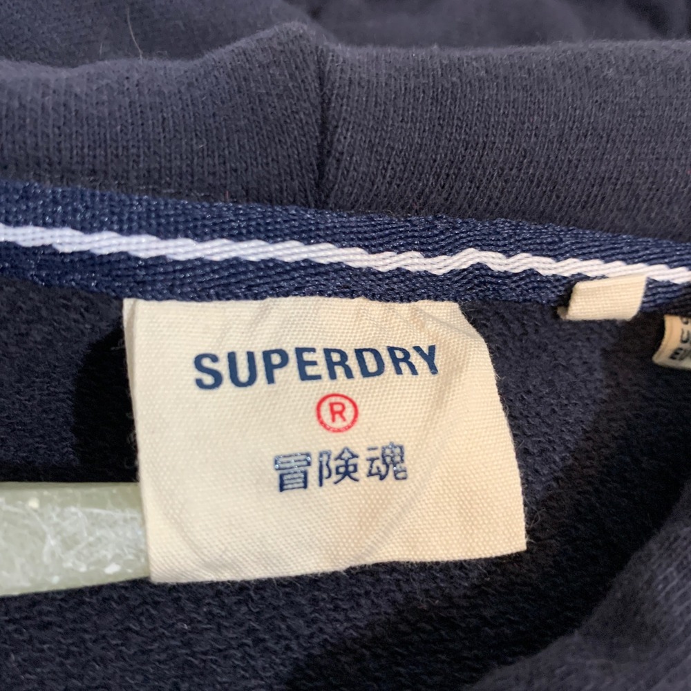 Superdry Navy Cropped Fitted Hoodie Athletic Logo Sleeve Pullover Women Small - Picture 7 of 10